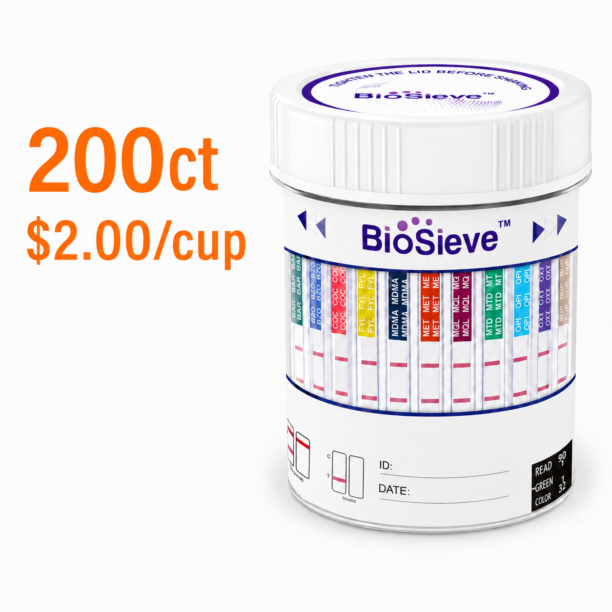 12 Panel Drug Test Cup 6124  (AMP,BAR,BUP,BZO,COC,MET,MDMA,MTD,OPI2000,OXY,PCP,THC)  CLIA Waived!
